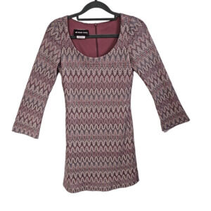 Un Deux Trois Girl's Size 16 Long Sleeve Midi Dress Mauve Chevron Zig Zag Print